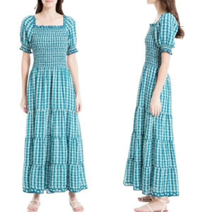 Max Studio NWT Cottagecore Smocked Bodice Tiered Prairie Maxi Dress Size XS